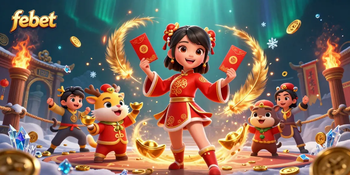 Experience thrilling gameplay with febet in this vibrant festival-themed 3D illustration.