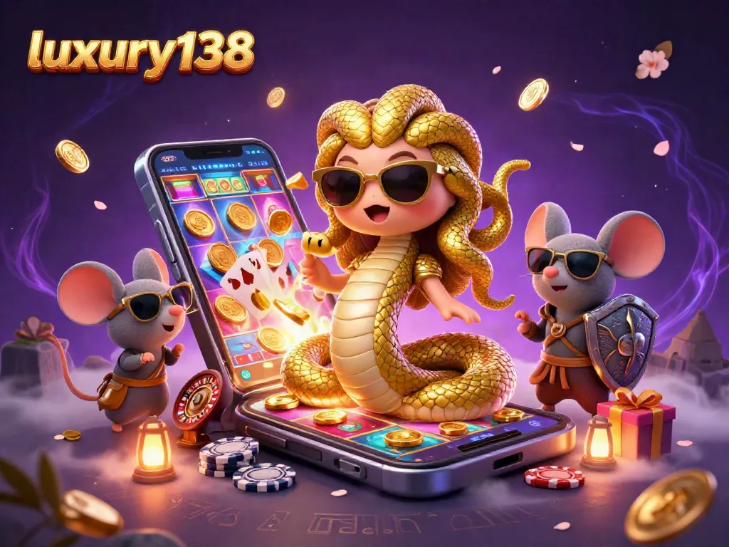 Experience luxury138 in a captivating gaming scene featuring Medusa, a warrior mouse, and dynamic casino elements.