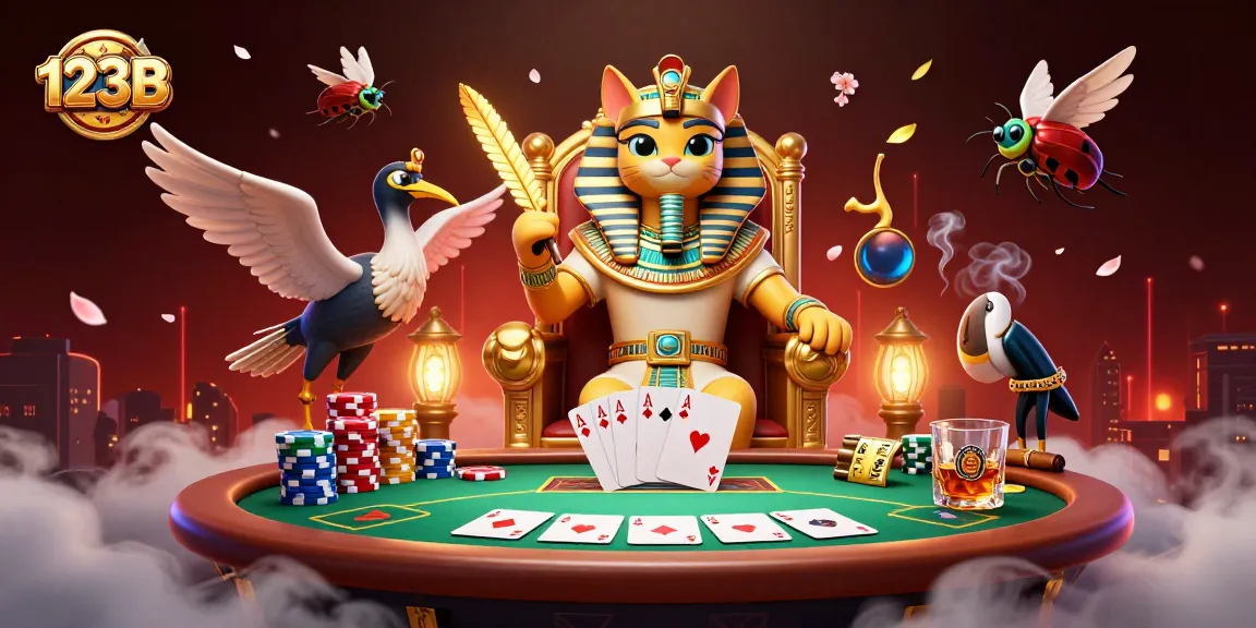 Experience excitement at 123B with a vibrant poker scene featuring a pharaoh cat and golden elements.