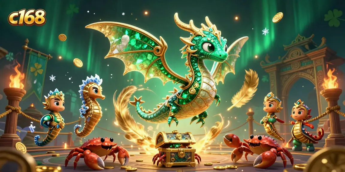 Experience thrilling gameplay with c168's elite 3D rendering of a sea dragon and treasure elements.