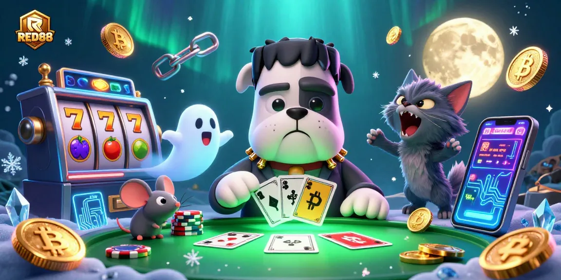 Engage with RED88's thrilling gaming experience featuring unique characters and vibrant casino elements.