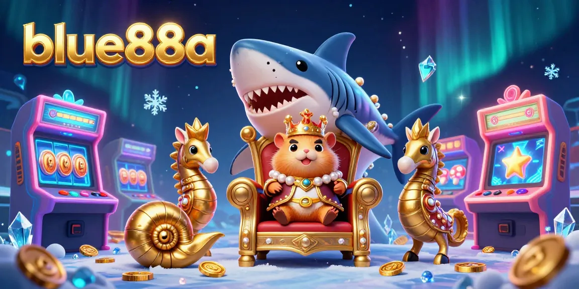 Engage with blue88a's immersive casino experience featuring a golden hamster king throne.