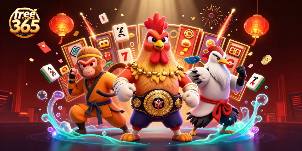 Spin to win with free credit 365 at vibrant casino, surrounded by dynamic game elements and colorful characters.
