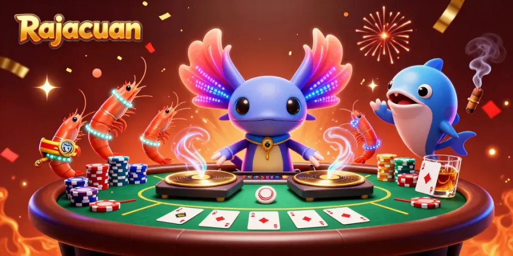 Rajacuan memberikan pengalaman bermain poker yang seru dengan elemen animasi warna-warni.