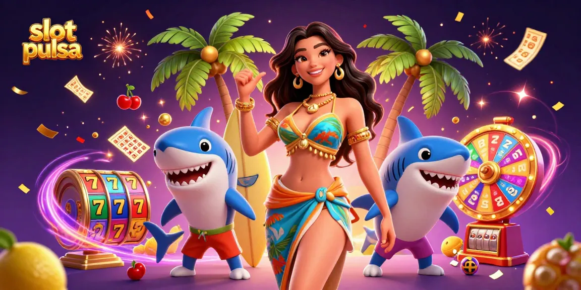Experience thrilling slot pulsa action with vibrant characters and casino elements in a lively illustration.