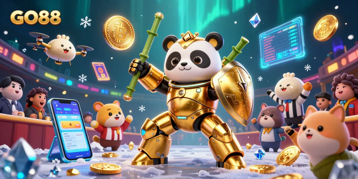 Experience GO88's thrilling casino adventure with vibrant characters in a dynamic 3D scene.