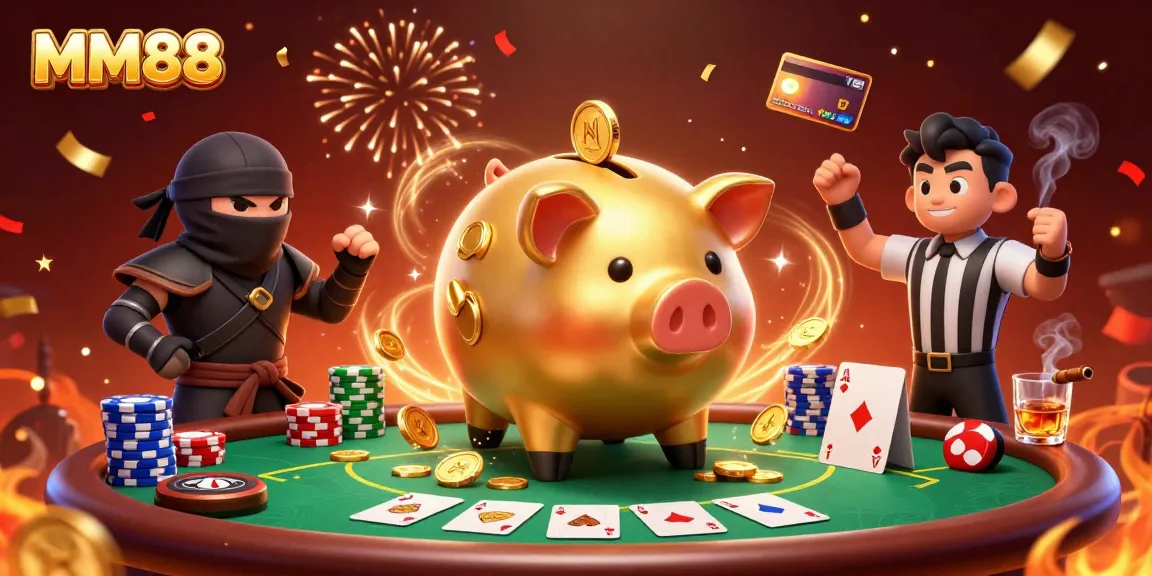 Engage in thrilling poker moments with MM88's vibrant gaming scene featuring dynamic characters.