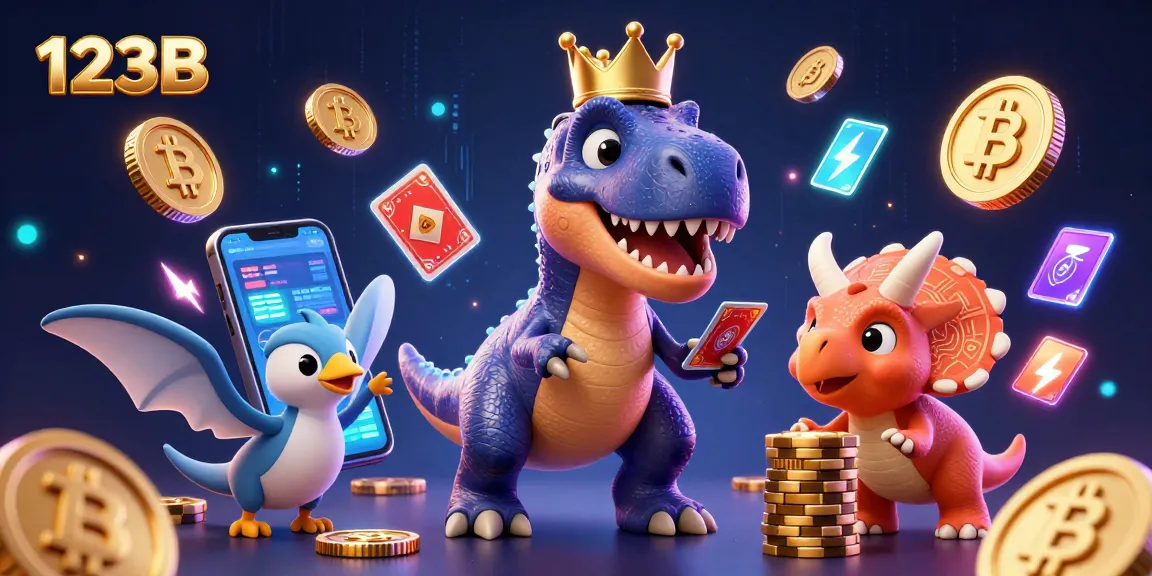 Experience the thrill of gambling at 123B with vibrant characters and digital casino elements.