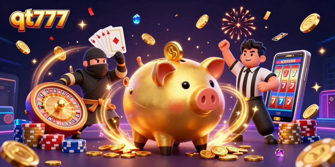 Experience the thrill of qt777 with a vibrant 3D scene featuring exciting casino characters and elements.