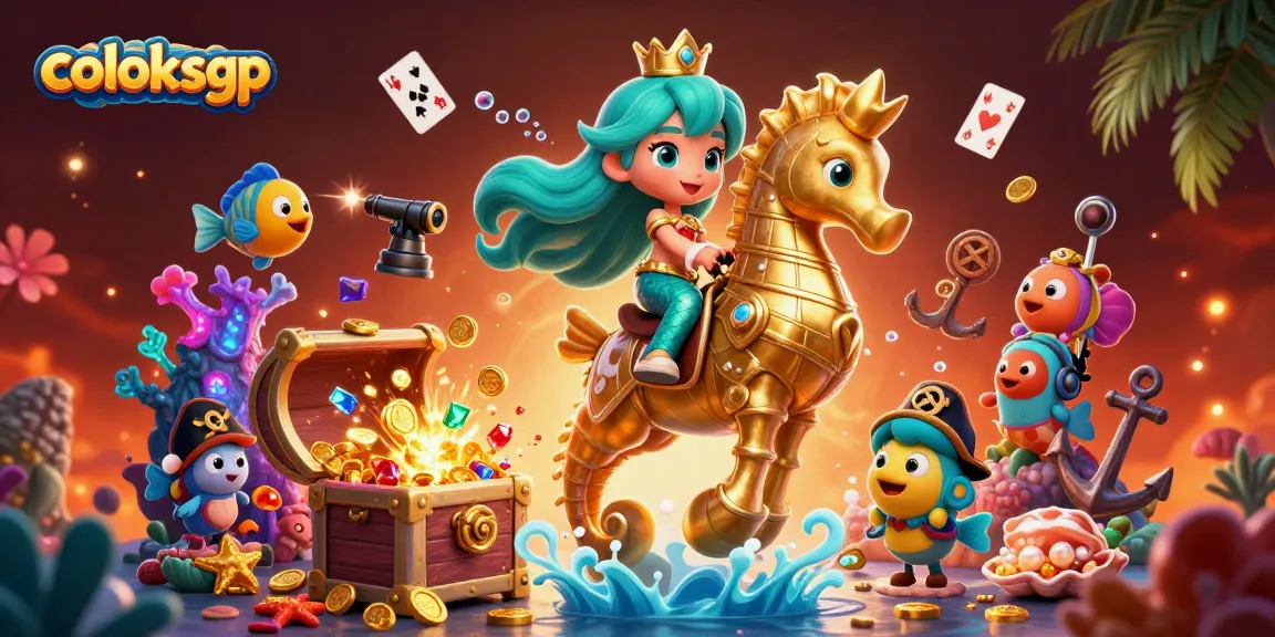 coloksgp hadirkan ilustrasi casino dengan putri duyung beraksi dan koin emas berhamburan.