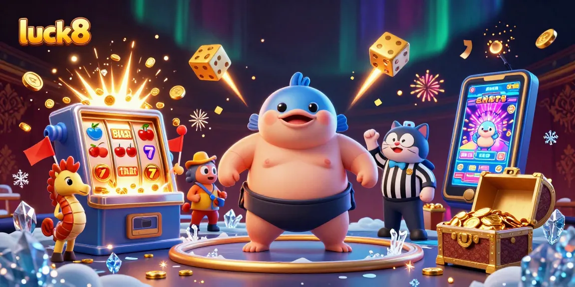 Experience thrilling slots at luck8 with a vibrant underwater casino scene featuring dynamic characters and jackpot excitement.