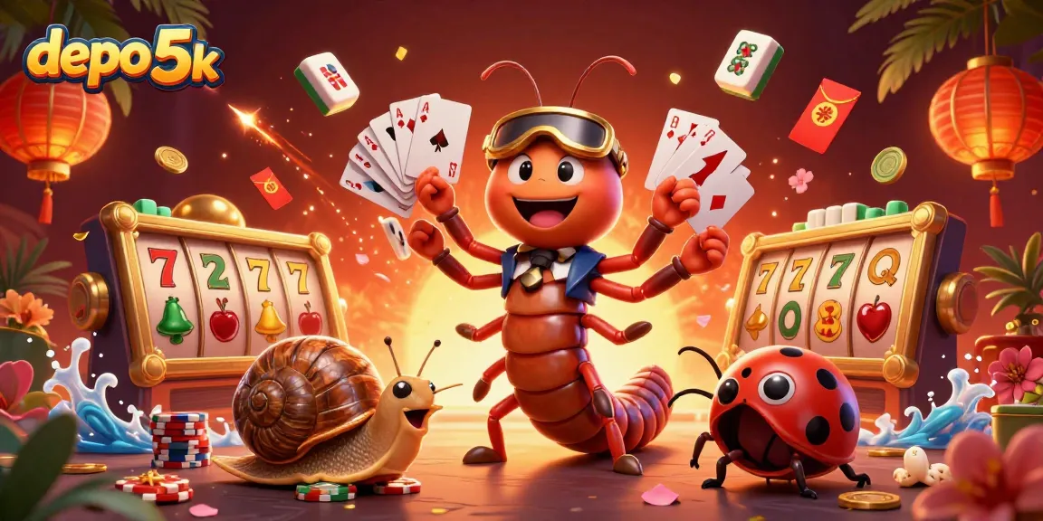 Experience thrilling jackpot opportunities with depo 5k in this vibrant casino illustration featuring dynamic characters.