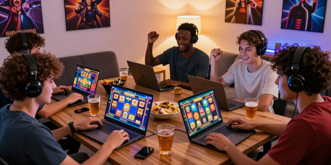 Withdraw Bola88 players enjoying vibrant slot games in a cozy home setting