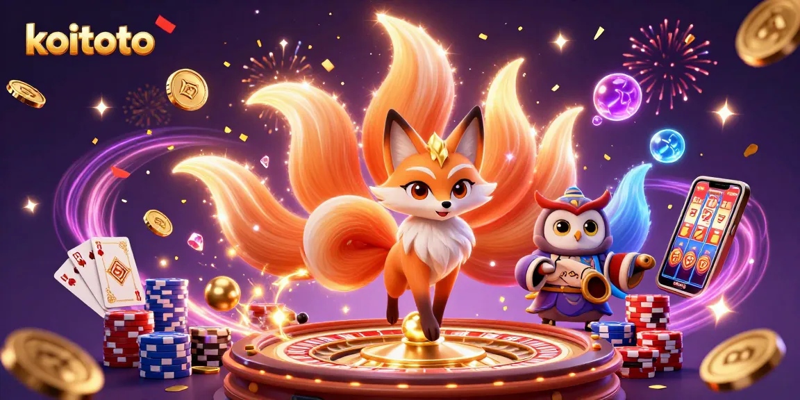 Win big with koitoto in this vibrant 3D casino scene showcasing spirits and games.