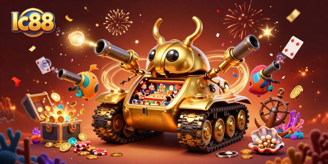 Experience exciting gameplay at lc88 with a dynamic 3D casino illustration filled with vibrant treasures.