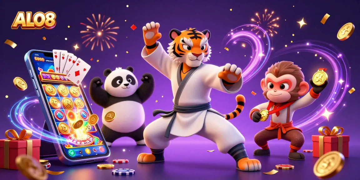 Experience thrilling gaming with ALO8's vibrant 3D casino illustration filled with action and rewards.