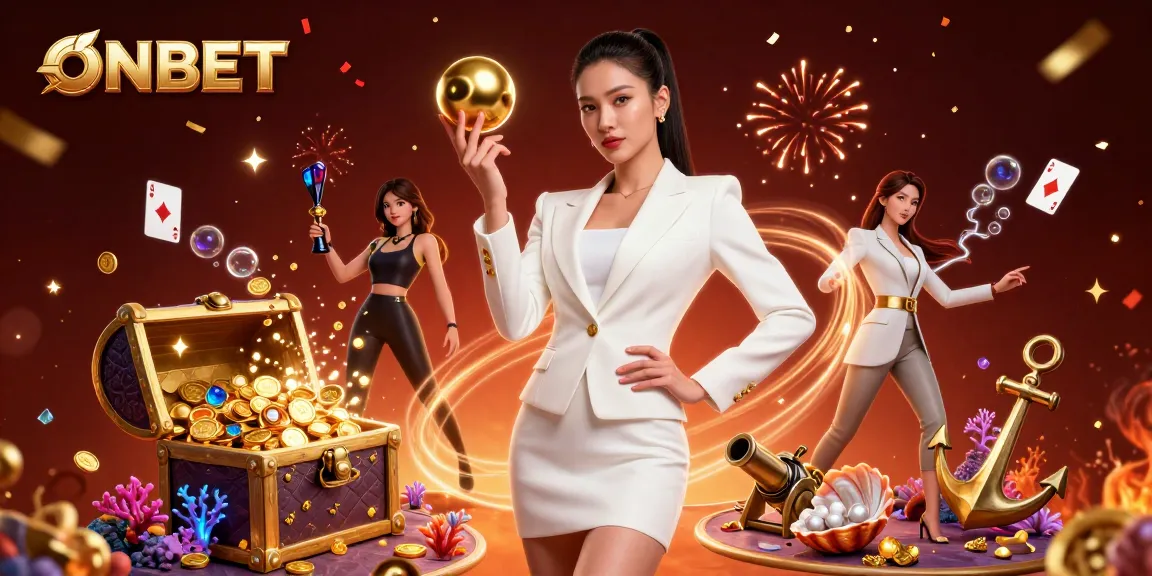 Engage in immersive gaming at ONBET with a glamorous Asian woman holding a golden roulette ball.