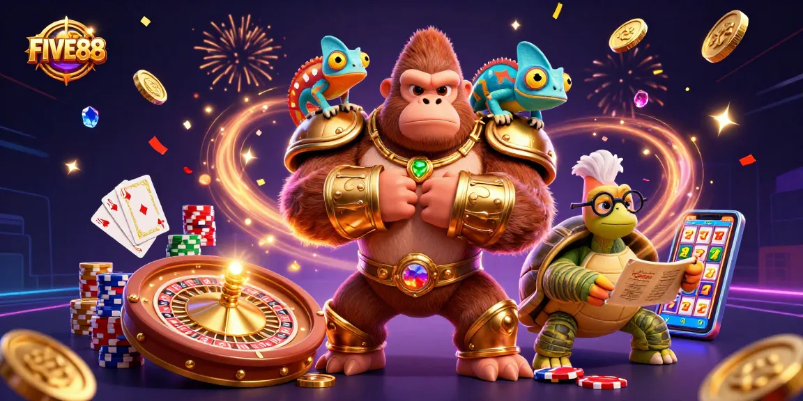 Experience thrilling gameplay at FIVE88 with a gorilla king and dynamic casino elements.