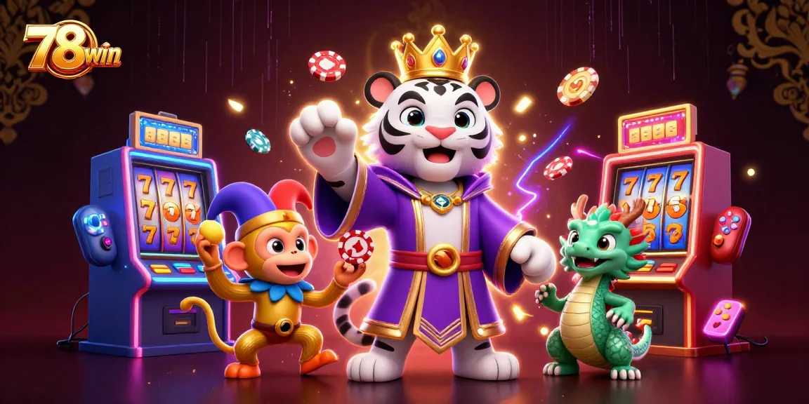 Play slots at 78win with a lively 3D tiger, monkey, and jade dragon illustrated.