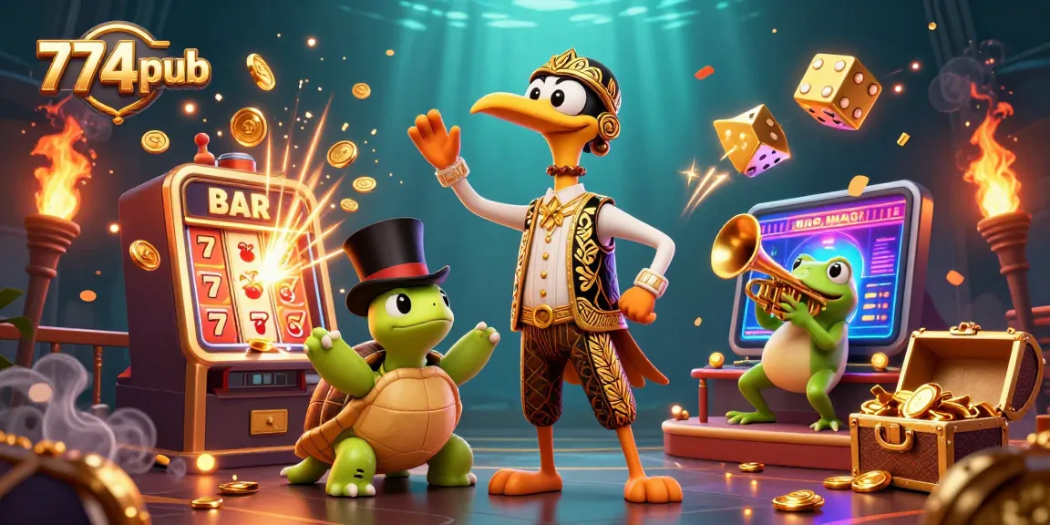 Experience exciting winning moments with the 774pub colorful casino illustration filled with vibrant game elements.