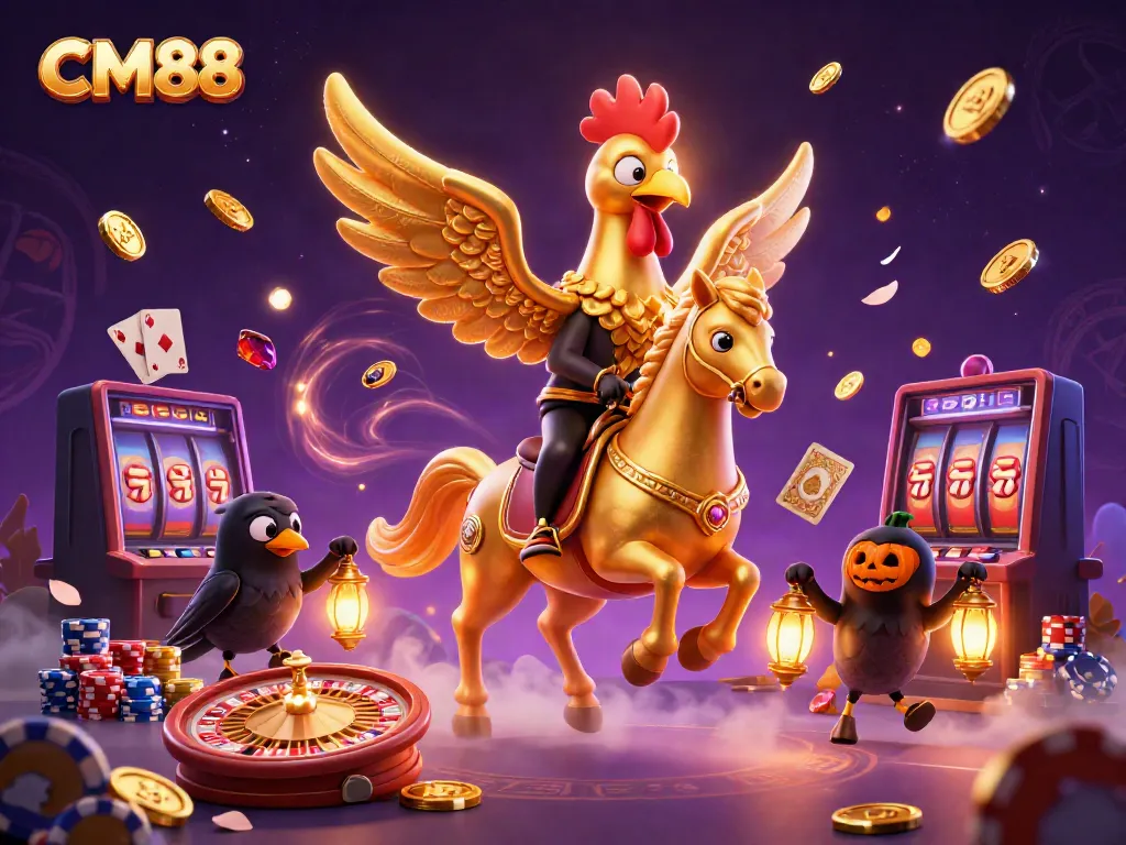 Experience thrilling gaming at CM88 with a lively 3D casino scene bursting with energy.
