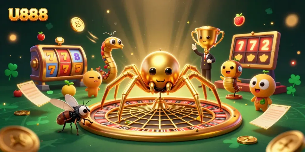 Experience the thrill of U888 with a vibrant casino-themed illustration featuring dynamic betting action.