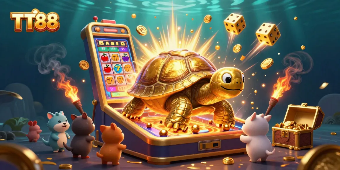 Engage with TT88's exciting gaming experience featuring vibrant 3D characters and casino elements.
