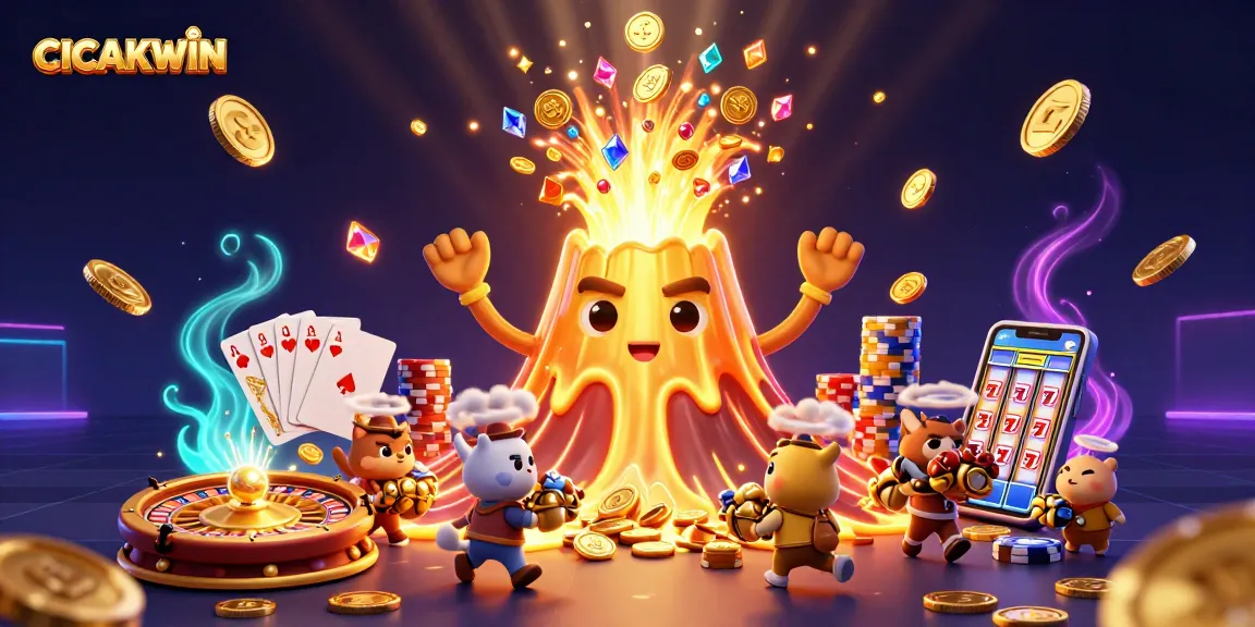CICAKWIN players winning big at a vibrant casino with thrilling treasures and games