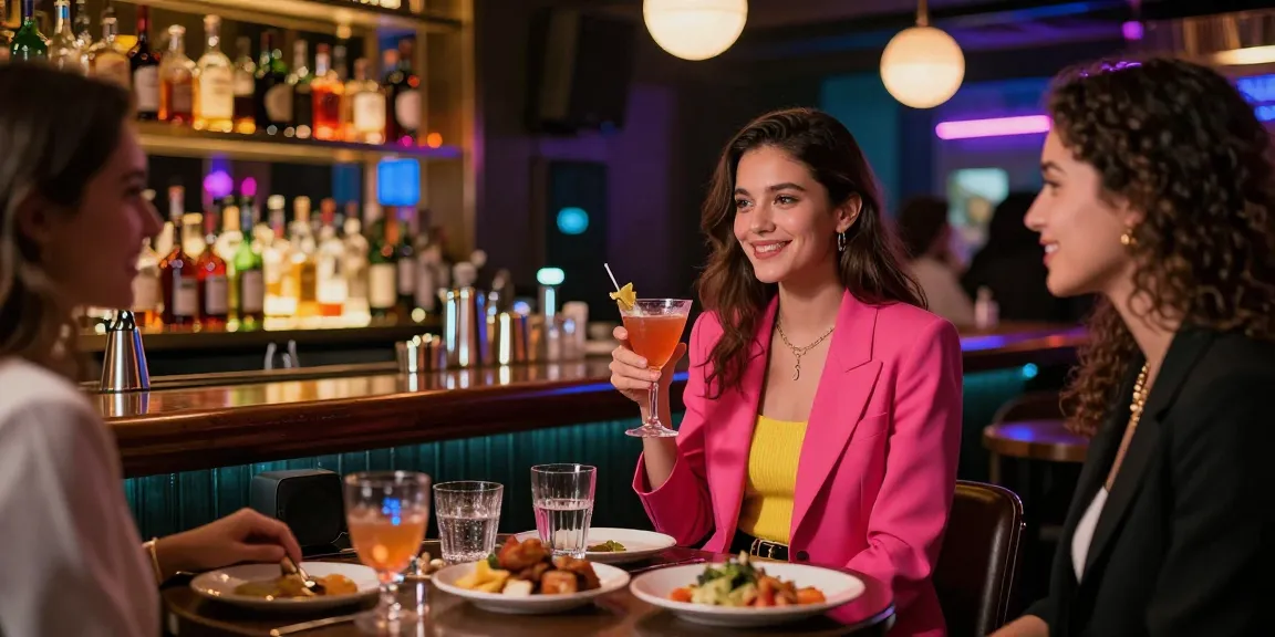 Gái gọi trong không gian bar sôi động, tỏa sáng với trang phục thời thượng.