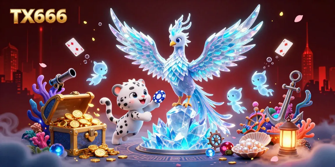 Experience thrilling gaming action at TX666 with a dazzling ice phoenix and poker chip adventure.