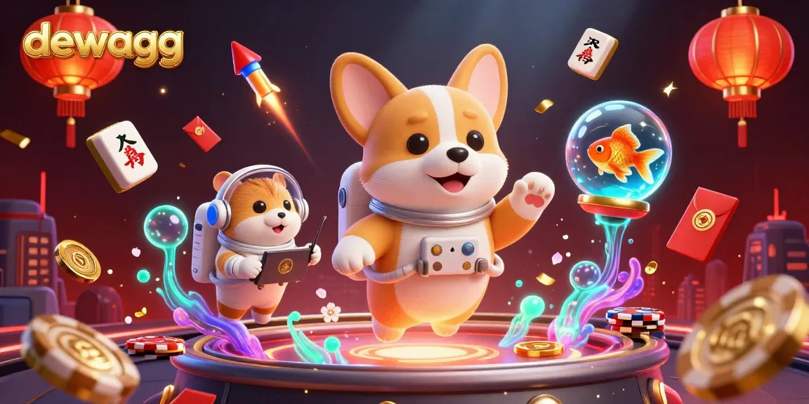 Experience exciting gameplay at dewagg with a floating corgi in a vibrant casino scene.