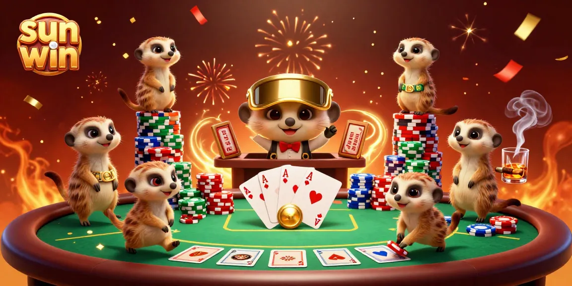 Experience thrilling gameplay at sun win with meerkats engaging in lively casino action.