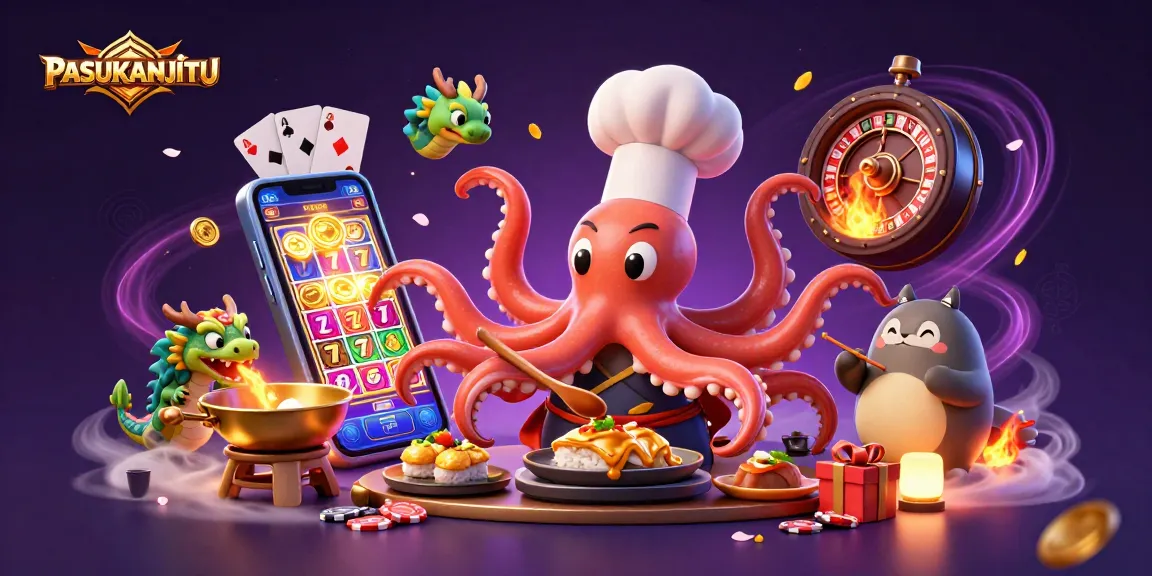 Experience PASUKANJITU with a dynamic 3D casino scene featuring exciting game elements and vivid characters.