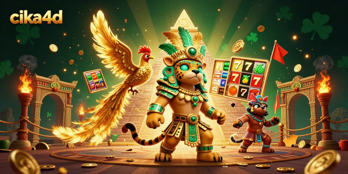 Spin to win with cika4d in this vibrant, dynamic casino scene featuring slot reels and jackpot elements.