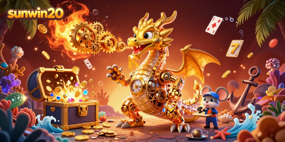 Engage in thrilling gameplay at sunwin20 with vibrant casino scenes featuring a biomechanical dragon.