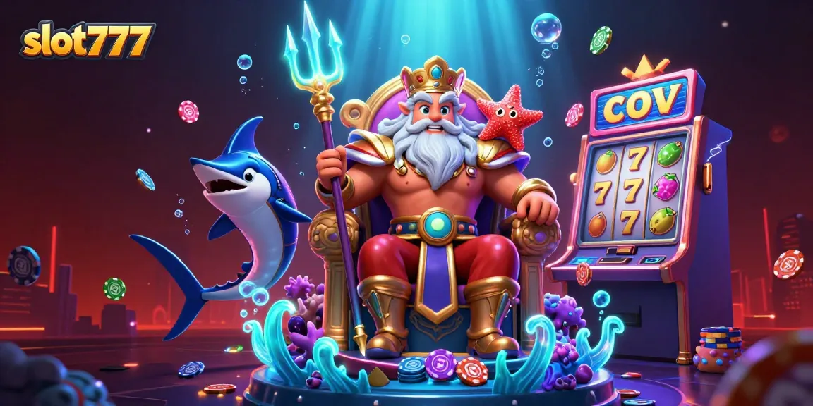Spin the reels of slot777 with Neptune and a samurai in a vibrant underwater casino scene.