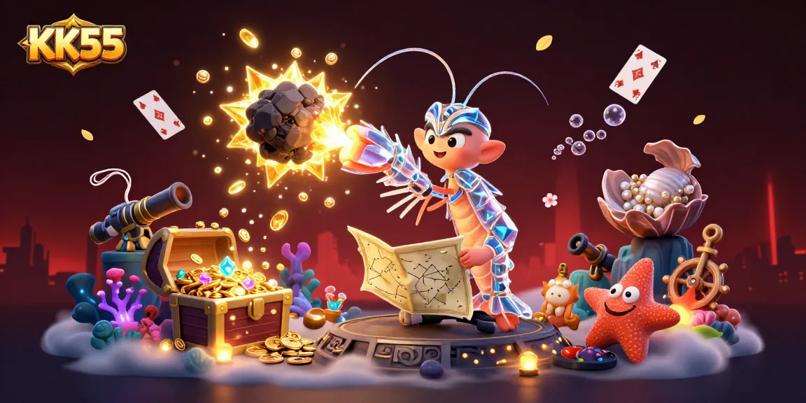 Engage in thrilling adventures with KK55 as the galactic mantis shrimp unleashes treasure and gaming excitement.