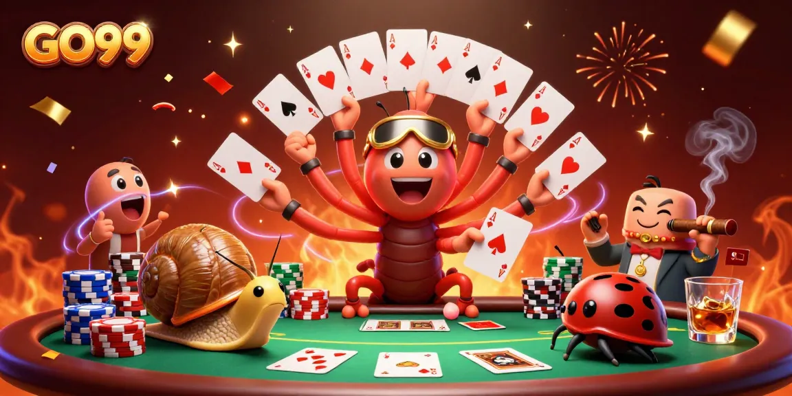 Experience GO99 excitement with a vibrant 3D casino scene featuring unique characters and dynamic action.