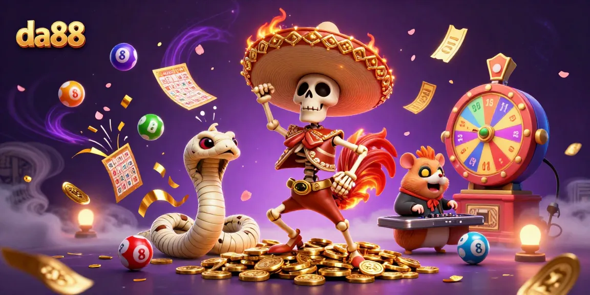 Celebrate wins with da88 in this vibrant, animated casino scene full of excitement and playful energy.