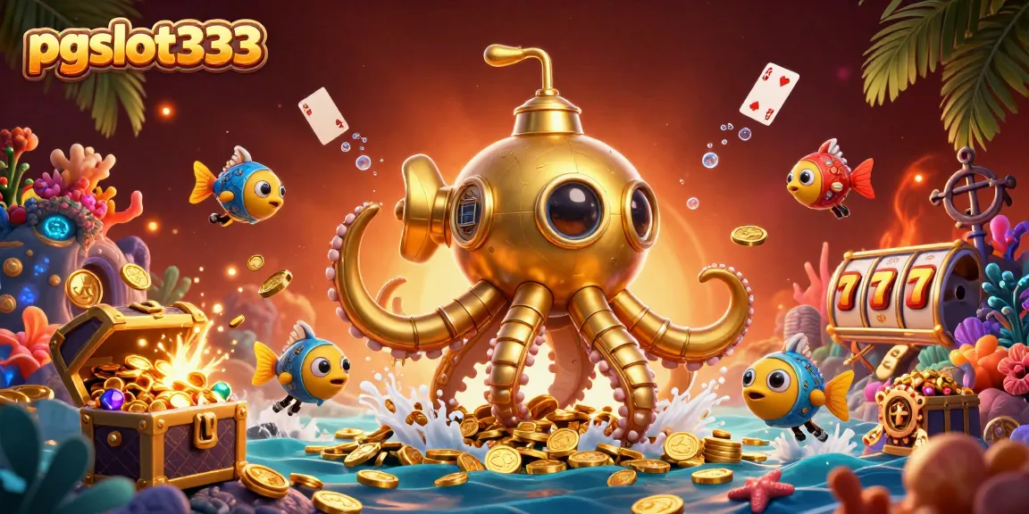 Experience the thrill of winning at pgslot333 with a vibrant underwater casino scene featuring a golden kraken.