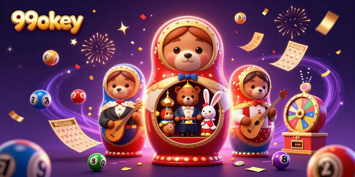 Engage with 99okey's vibrant illustration of a festive casino scene filled with games and joy.