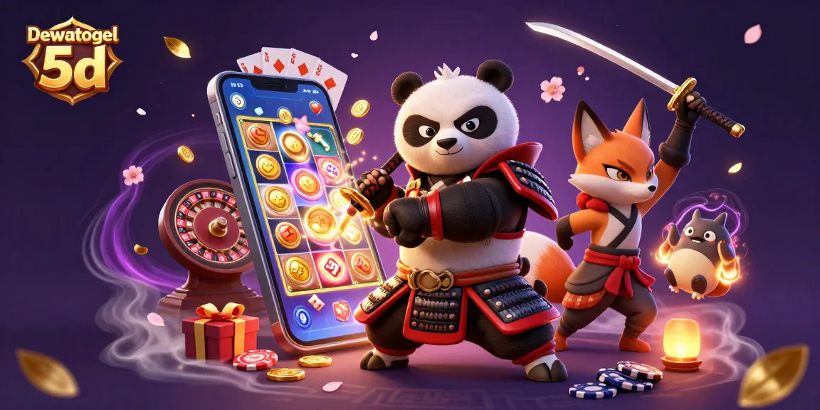 Unleash fortunes with Dewatogel 5d in a colorful casino-themed scene featuring dynamic 3D characters.
