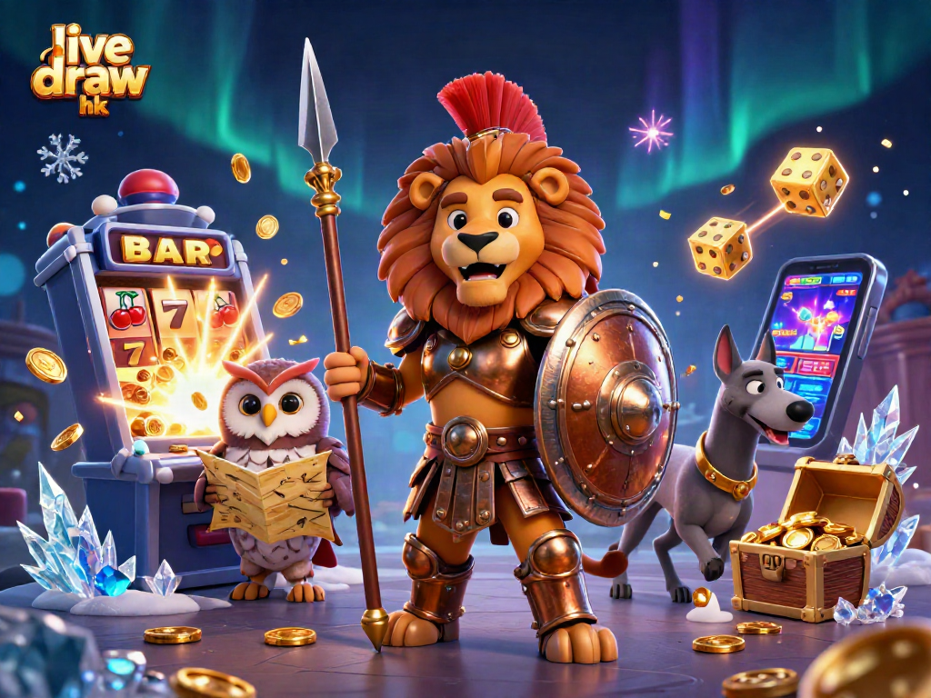 Experience the excitement of live draw hk in this vibrant 3D casino scene filled with game symbols.