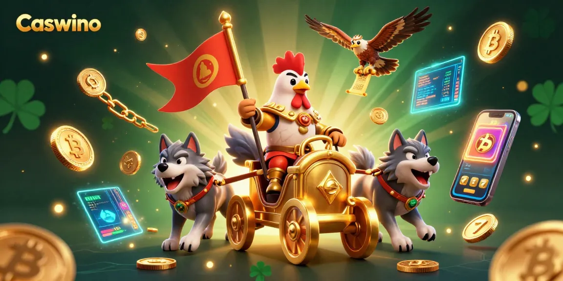 Engage in thrilling gaming with Caswino's vibrant casino scene showcasing slots and cryptocurrency elements.