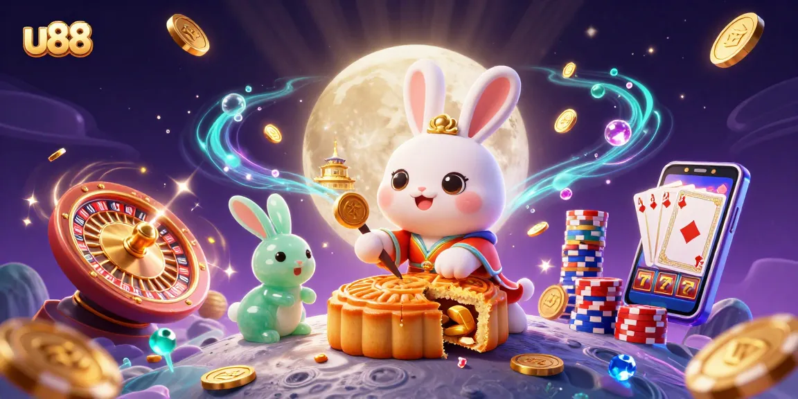 Join the thrilling u88 experience with vibrant moon rabbits amidst a dazzling casino scene.