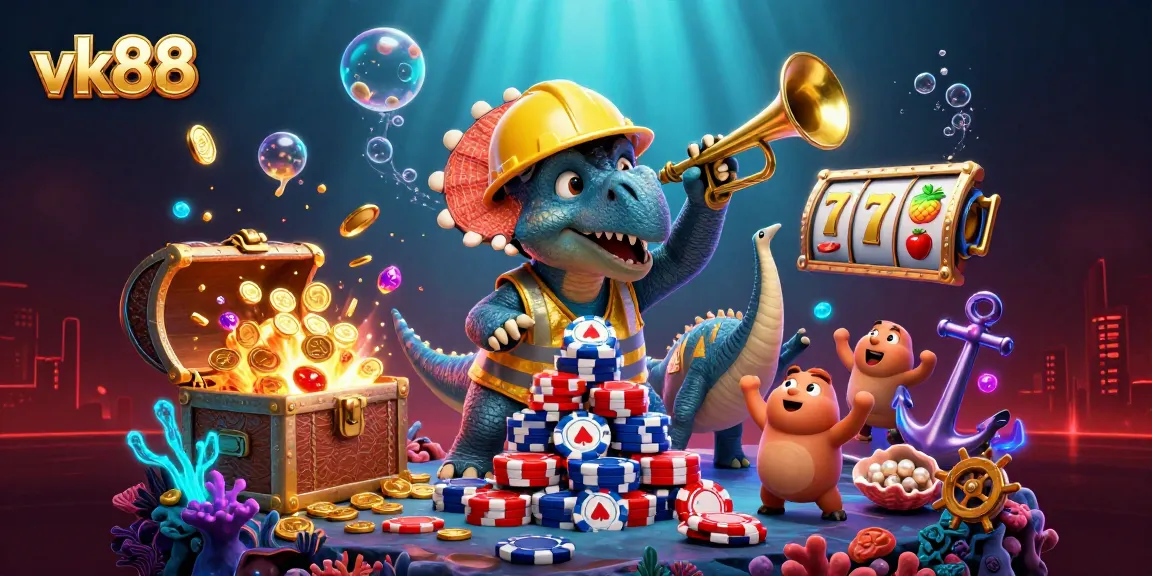 Experience big wins with vk88 in this vibrant casino illustration featuring energetic characters and rich details.