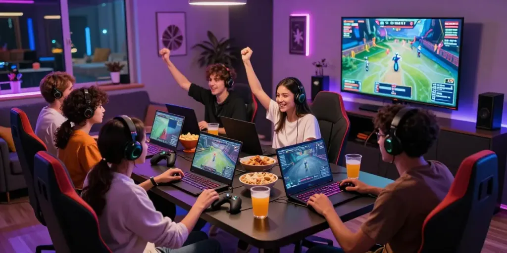 Nhóm bạn chơi game và tận hưởng không khí vui vẻ cùng f168
