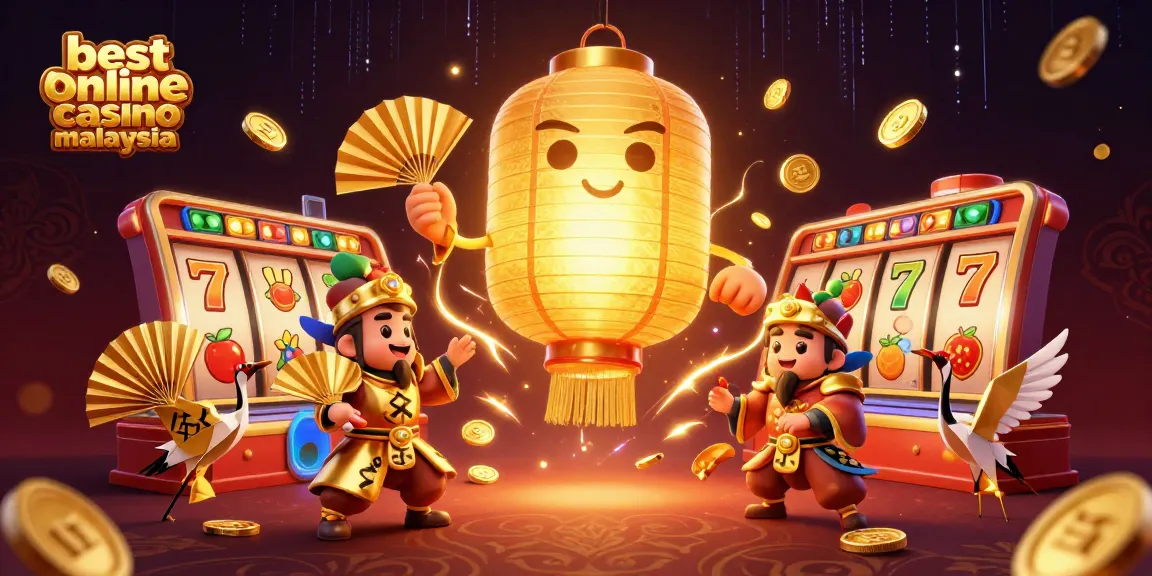 Mainkan permainan di kasino dalam talian terbaik Malaysia dengan cahaya lampion emas dan simbol keberuntungan yang menari.