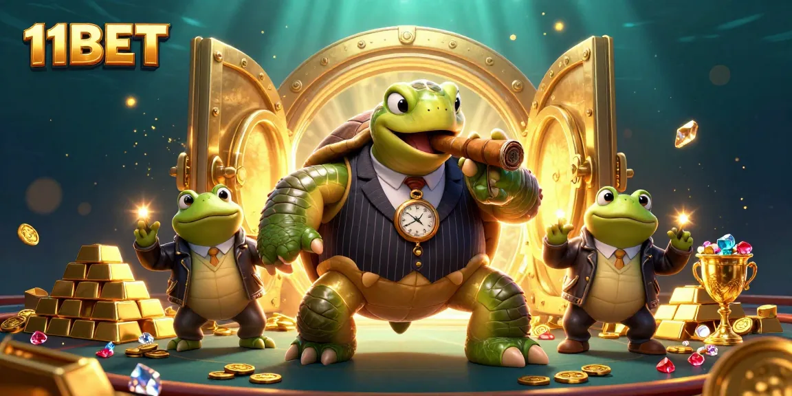 Experience thrilling gameplay at 11BET with a dynamic casino scene featuring vibrant characters and treasures.