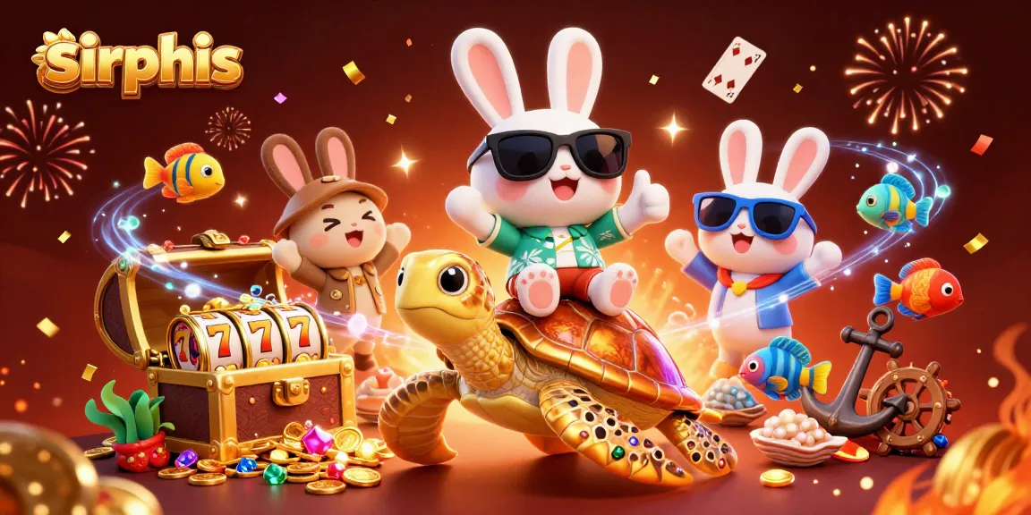 Experience thrilling wins at sirphis with the lucky rabbit and golden turtle in a vibrant casino scene.